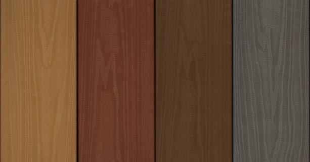 Samples of composite decking in different colors.