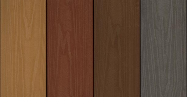 Samples of composite decking in different colors.